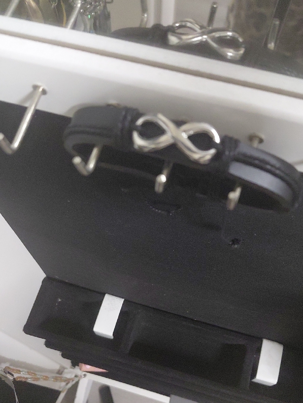 Infinity Accent Black Leather Bracelet with Silver Detail